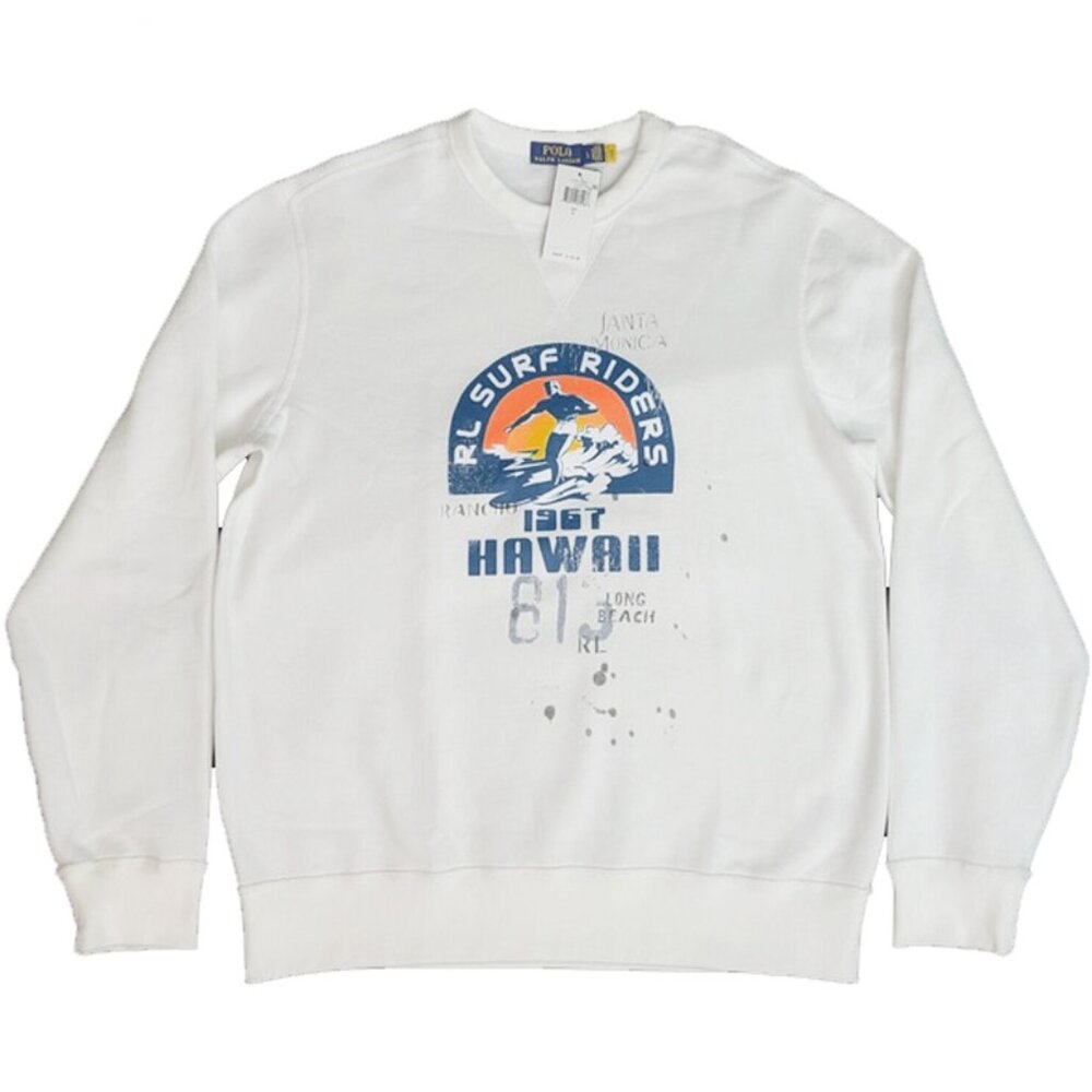 NEW $148 Polo Ralph Lauren Hawaii Surf Riders Sweatshirt White Big Vintage Print